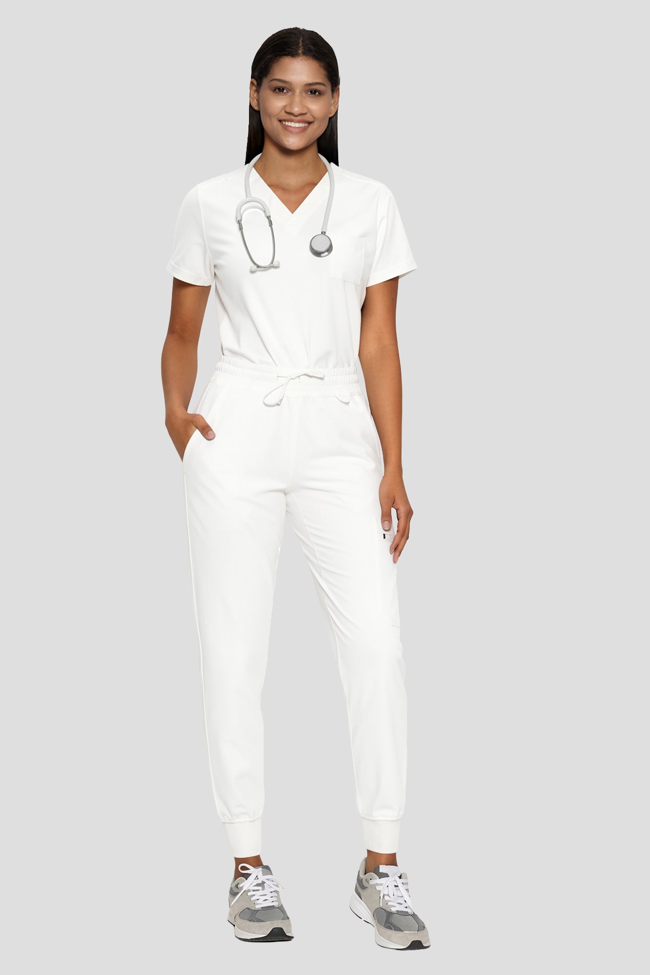 Scrubs for Women, V-Neck Top & Cargo Jogger Pants, 9 Pockets Adjustable Drawstring, For Nurses, Clinics, Long Shifts, Daily Medical Uniforms (Previously COZYFIT)