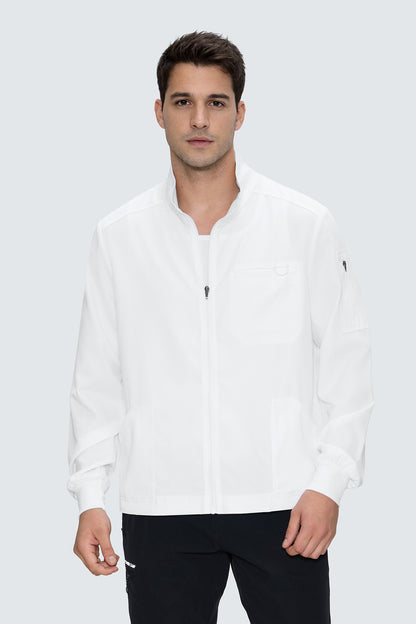 Men's 5-Pocket Zip-Front Scrub Jacket, White, Front View