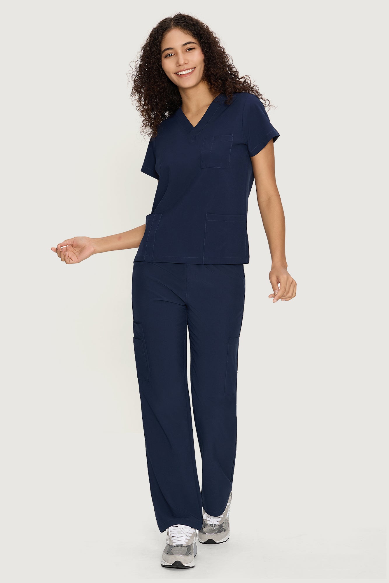 COZYFIT  V-Neck Scrub Top & Straight Leg Pants with 9 Pockets