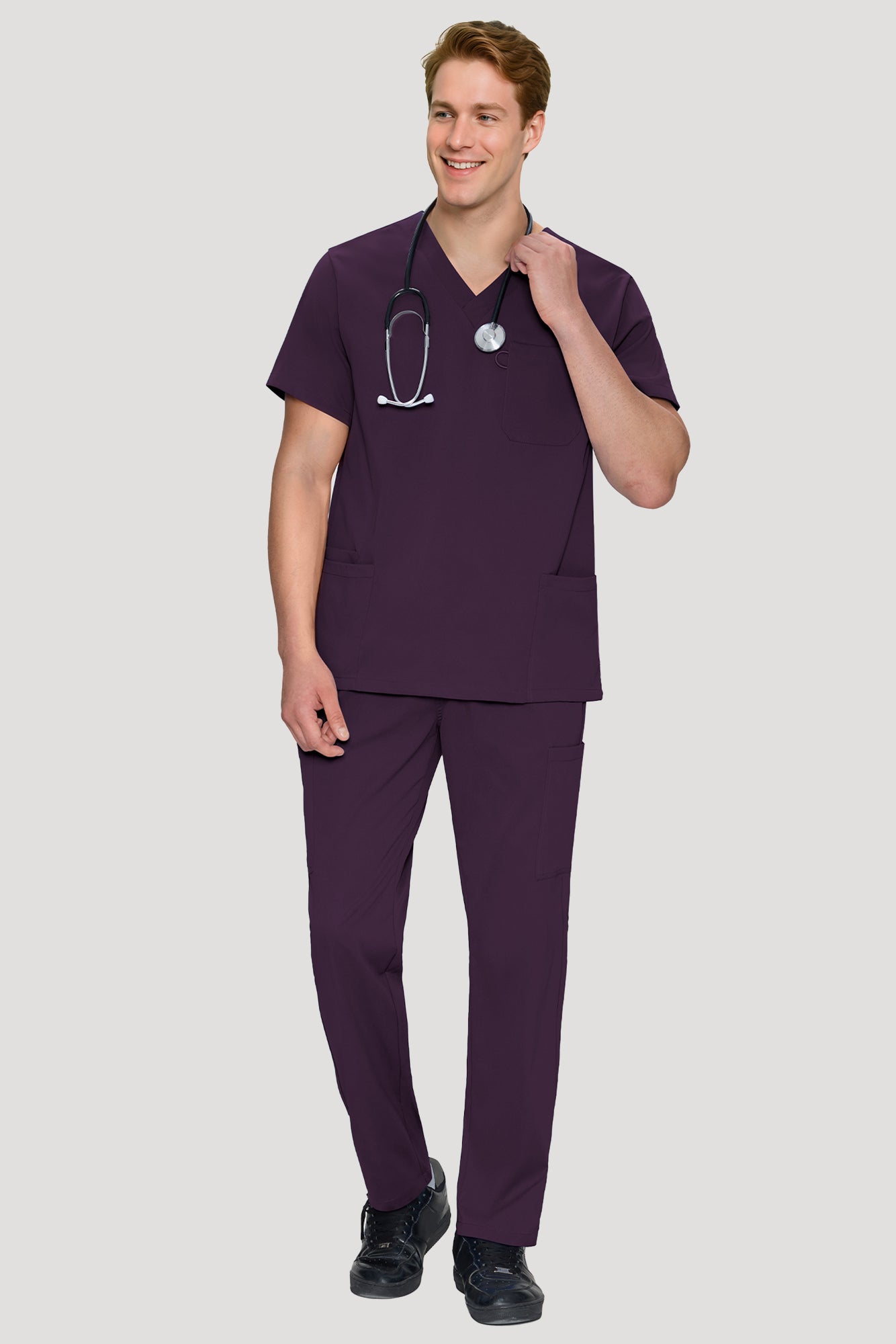 COZYFIT Scrubs for Men Set - V-Neck Scrub Top and Straight Leg Pants with 11 Pockets