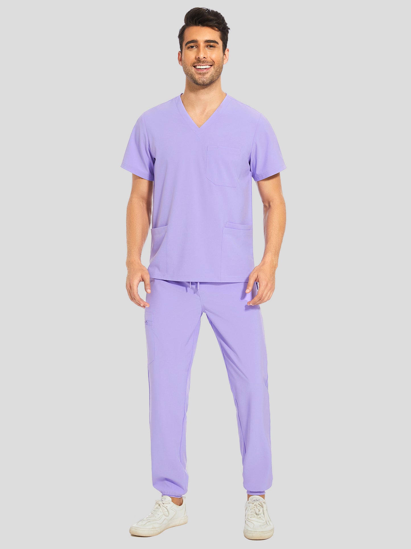 COZYFIT V-Neck Scrub Top & Jogger Pant with 8 Pockets, Yoga Waistband, Anti-Wrinkle Scrubs for Men