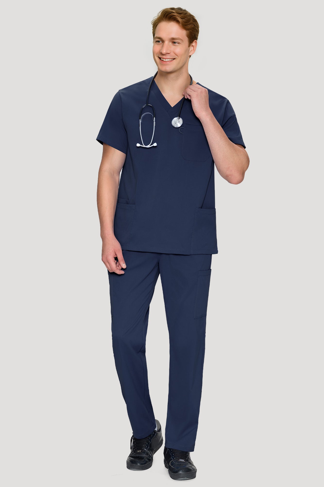 COZYFIT Scrubs for Men Set - V-Neck Scrub Top and Straight Leg Pants with 11 Pockets