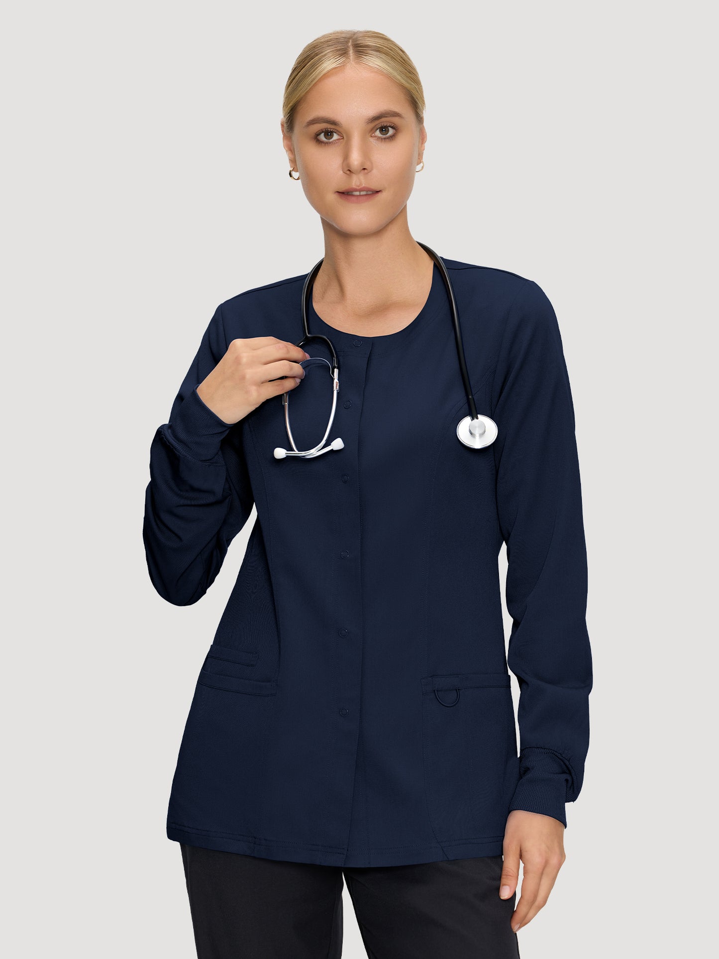 Scrub Jackets for Woman, Snap Front Nurse Jacket with 3 Pockets, Easy Care Soft Fabric