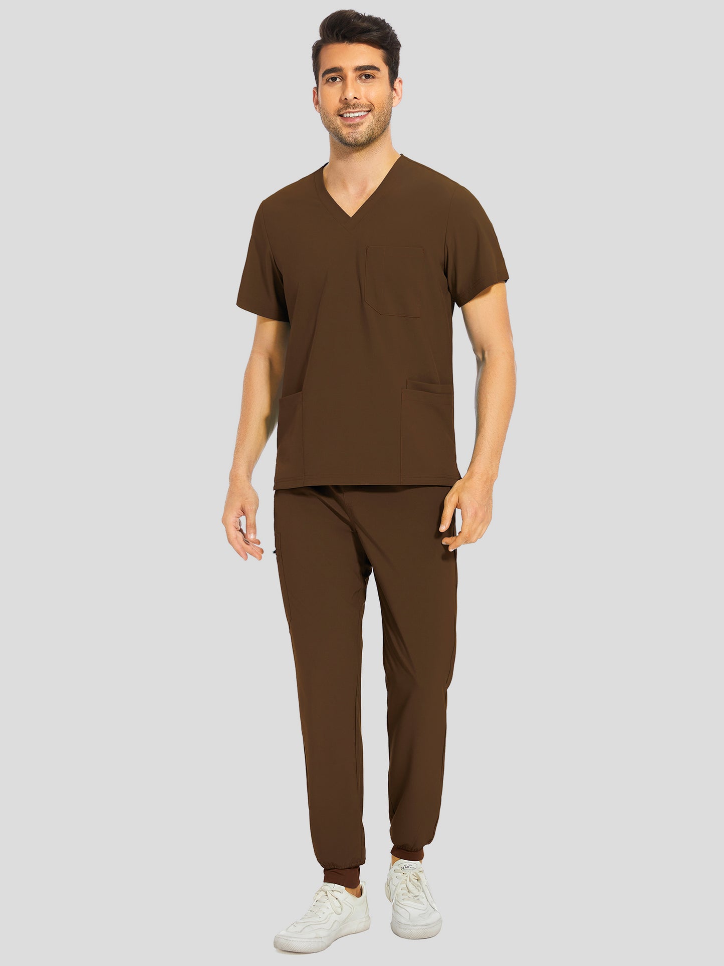 COZYFIT V-Neck Scrub Top & Jogger Pant with 8 Pockets, Yoga Waistband, Anti-Wrinkle Scrubs for Men