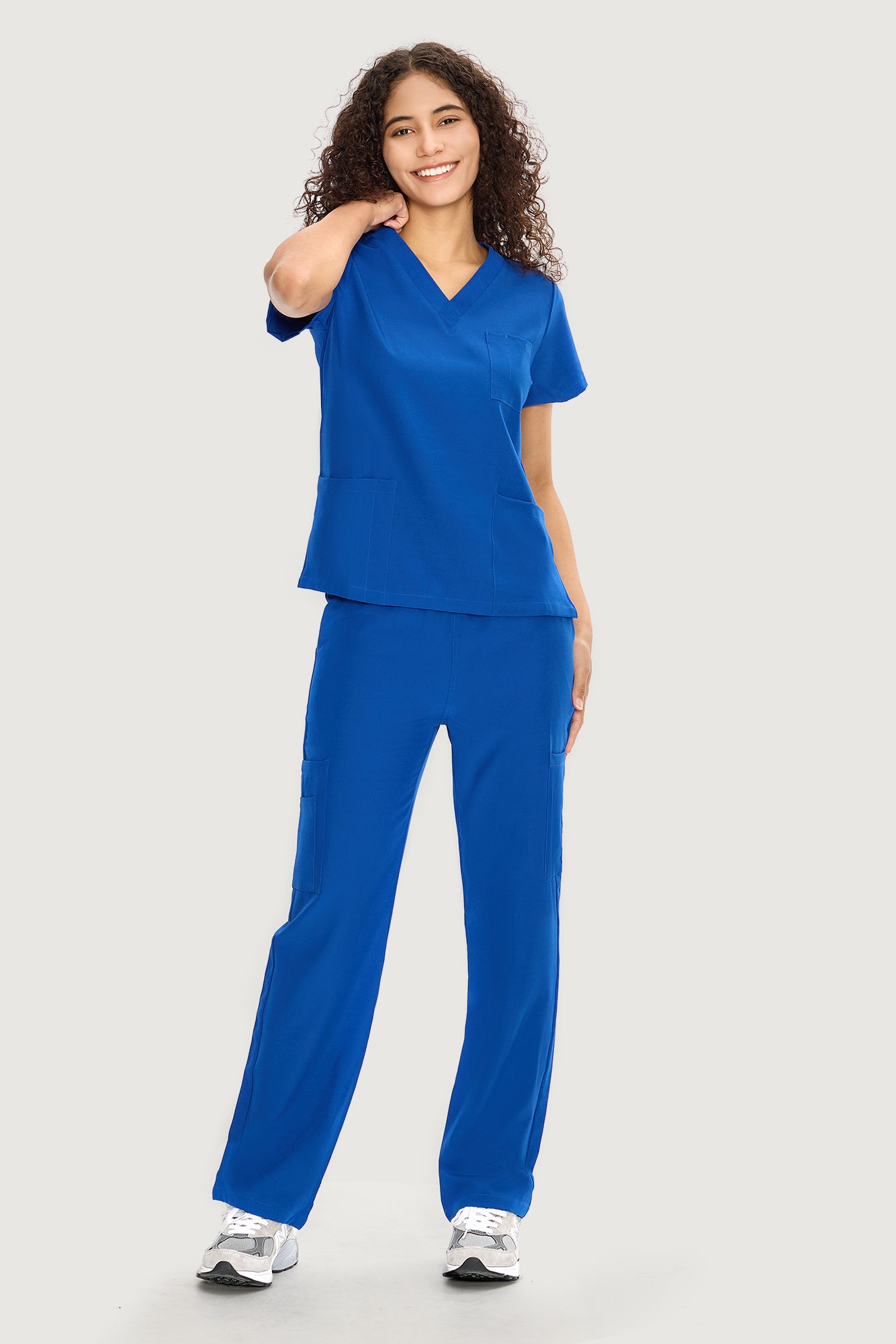 COZYFIT  V-Neck Scrub Top & Straight Leg Pants with 9 Pockets