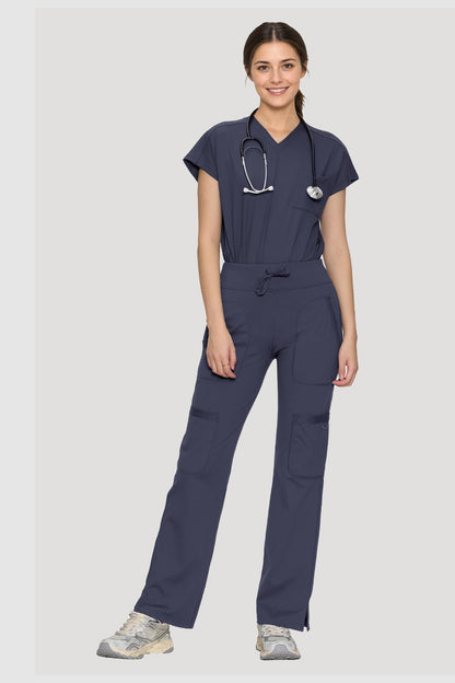 Women's 6-Pocket Scrub Set, Blue Grey, Full-Length Front View