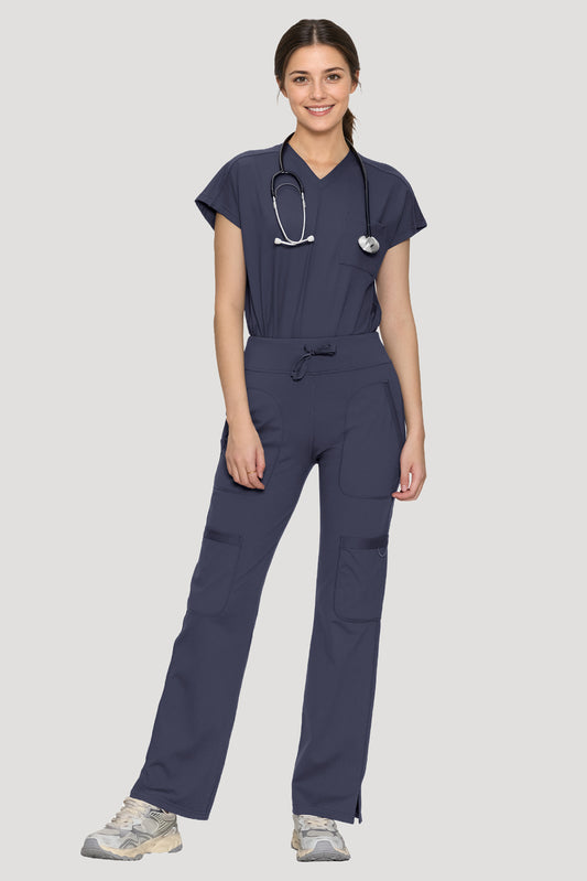 Women's 6-Pocket Scrub Set, Blue Grey, Full-Length Front View