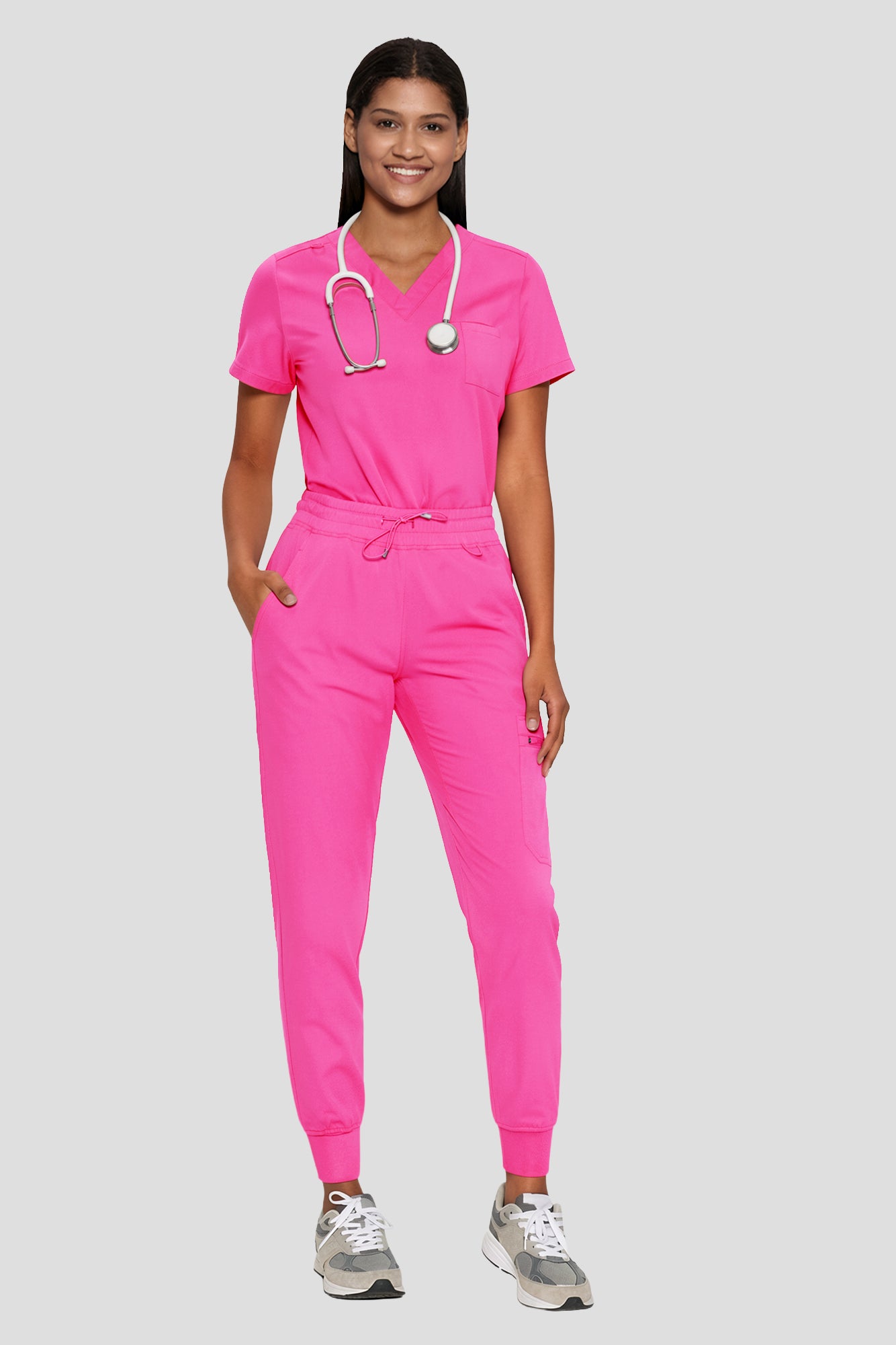 Scrubs for Women, V-Neck Top & Cargo Jogger Pants, 9 Pockets Adjustable Drawstring, For Nurses, Clinics, Long Shifts, Daily Medical Uniforms (Previously COZYFIT)
