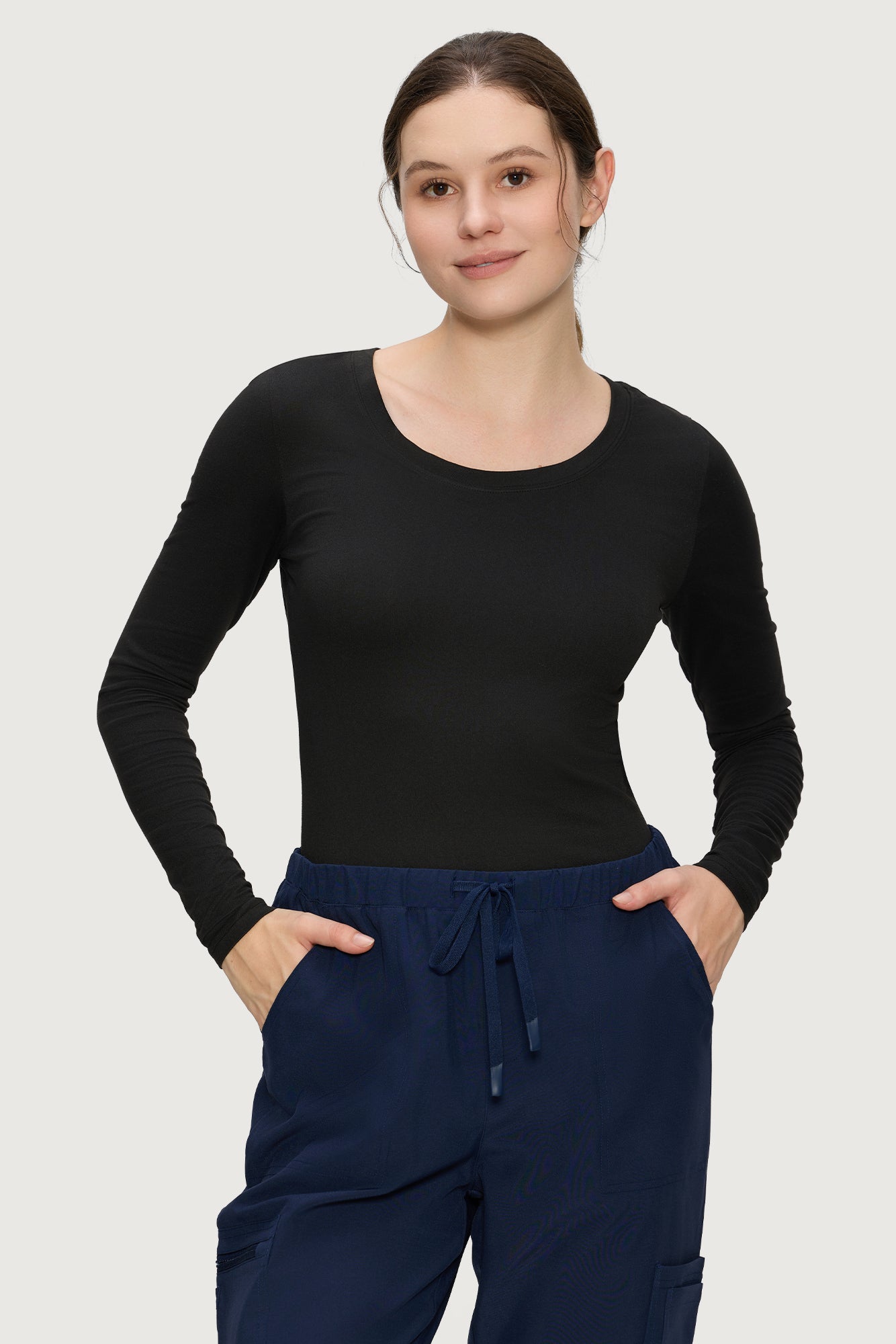 Underscrub Long Sleeve Women - Scoop Neck Scrubs Undershirt Soft Stretch Fitted Top