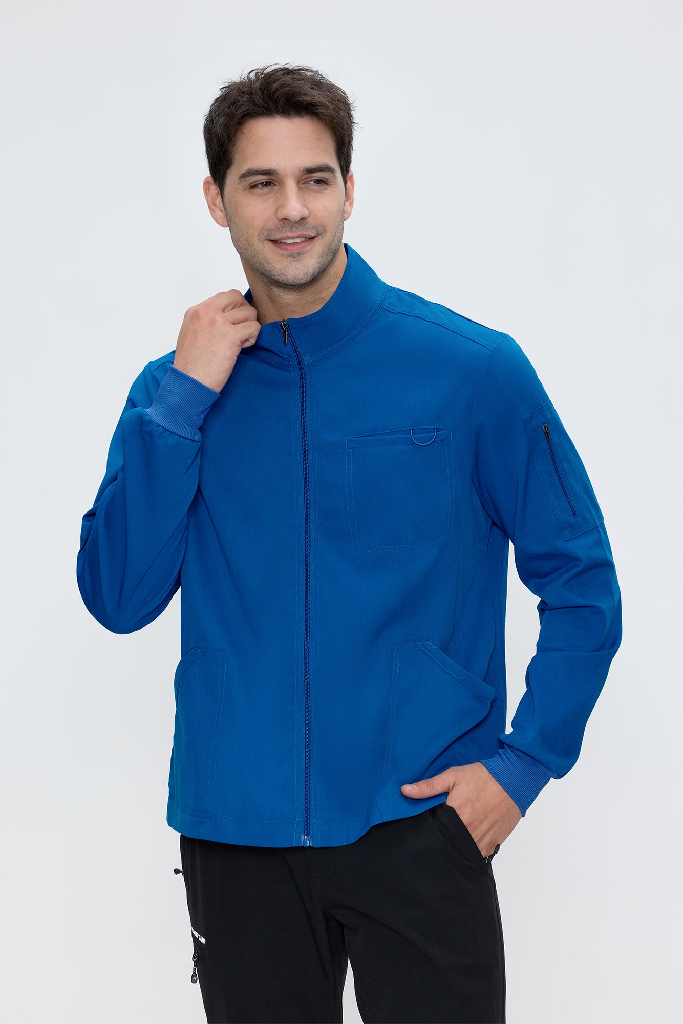 Scrub Jacket Men, Zip Front Men's Medical Scrub Jacket with 5 Pockets, Soft Stretch Fabric
