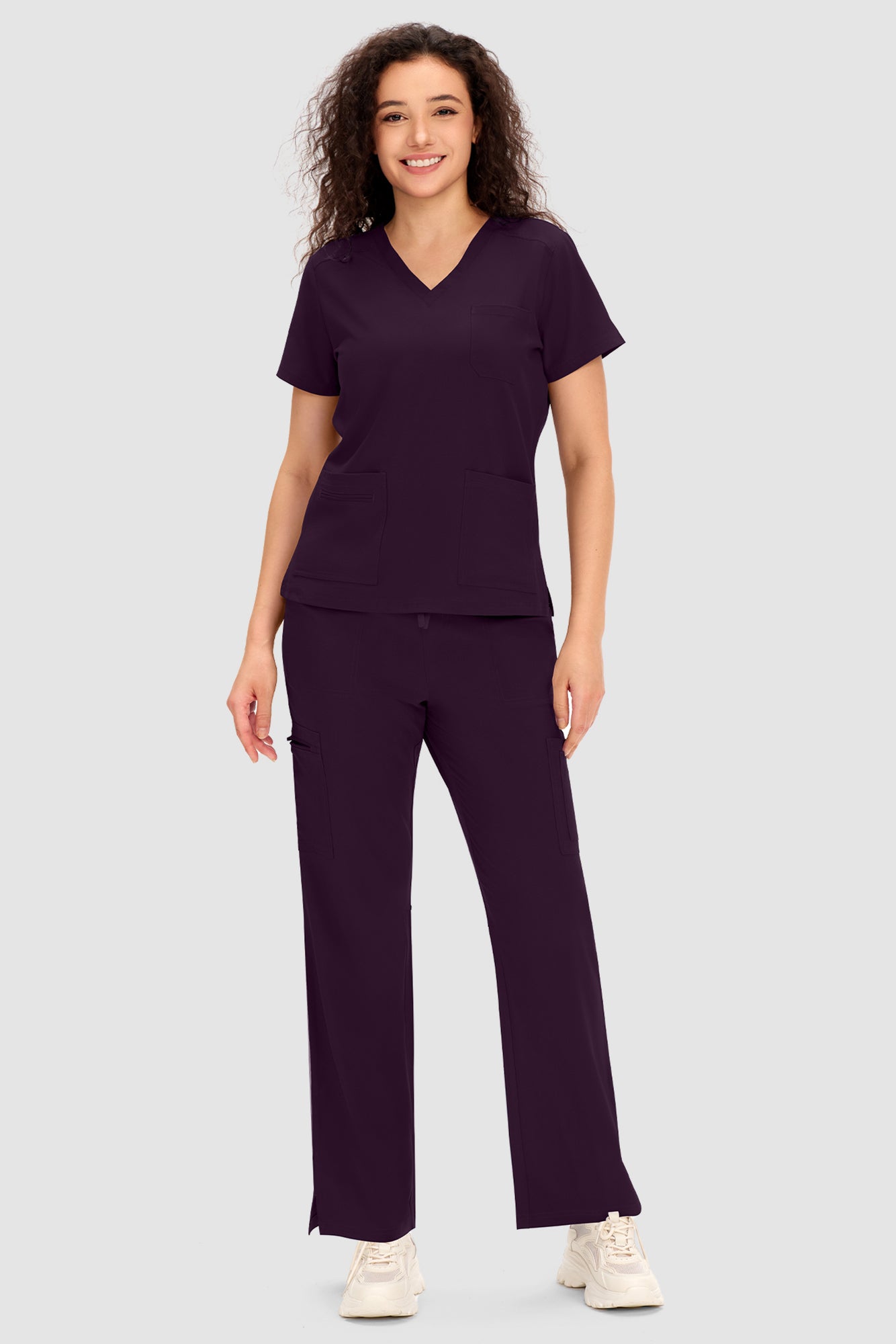COZYFIT Scrubs for Women - V Neck Top and Bootcut Cargo Straight Pants with 12 Pockets