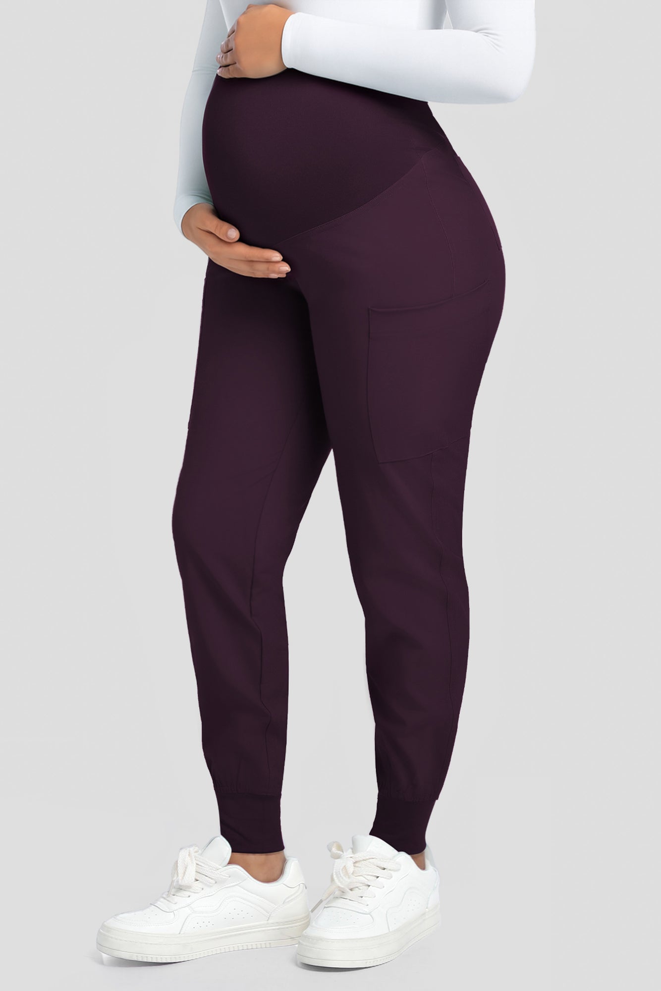 COZYFIT Maternity Scrub Pants - Pregnancy Jogger Pants for Women Workwear with Stretch Belly Panel, 4 Pockets