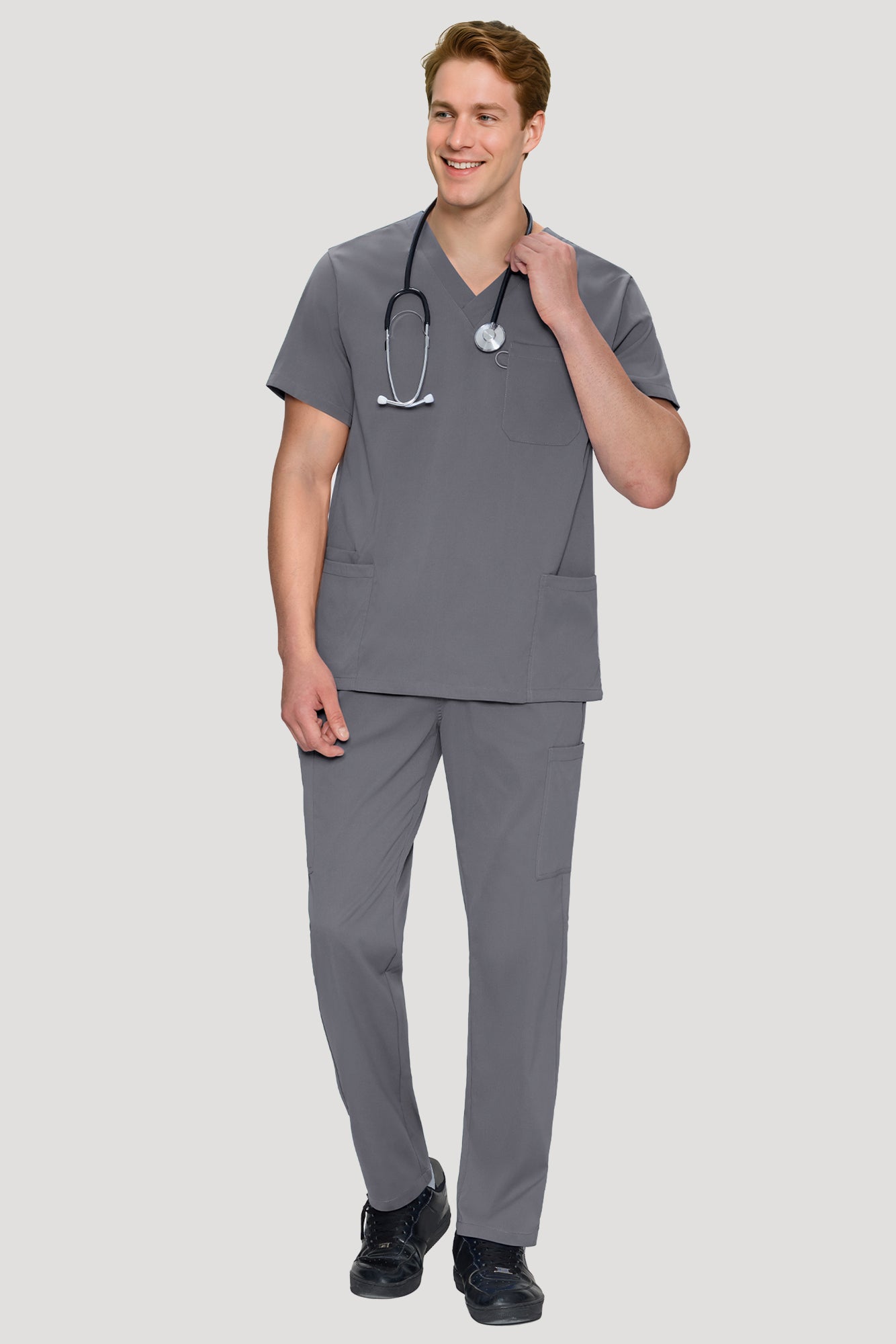 COZYFIT Scrubs for Men Set - V-Neck Scrub Top and Straight Leg Pants with 11 Pockets