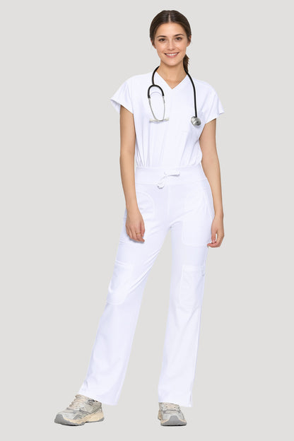 Women's 6-Pocket Scrub Set, White, Full-Length Front View
