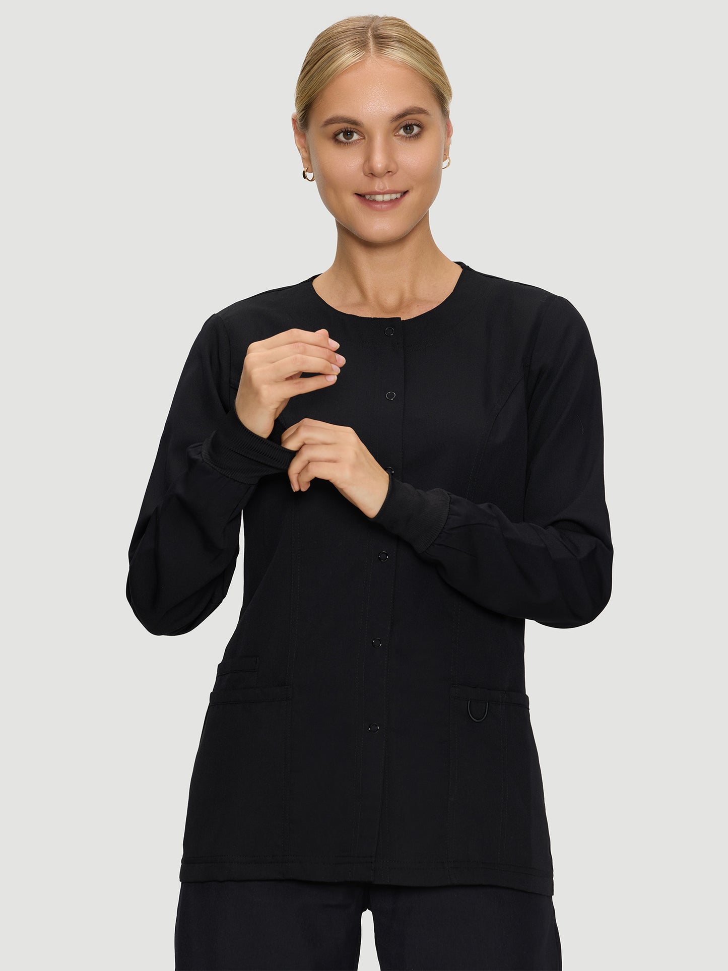 Scrub Jackets for Woman, Snap Front Nurse Jacket with 3 Pockets, Easy Care Soft Fabric