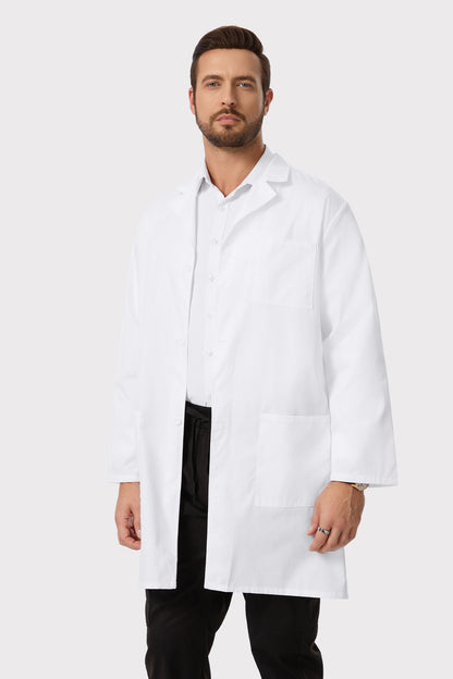 Men's White Lab Coat, Full-Length Front View
