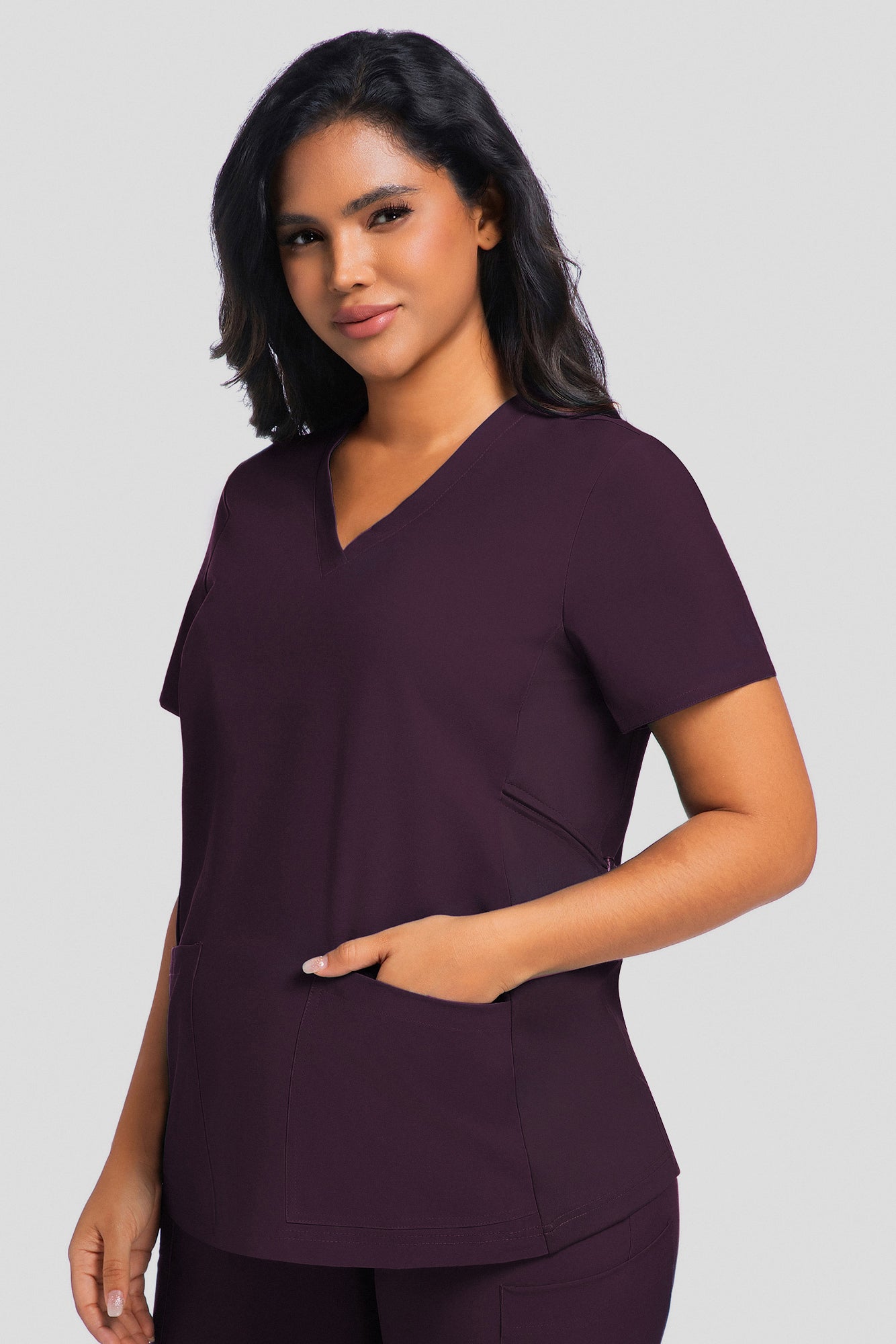 Maternity Scrub Top - V-Neck Shirt, Workwear Pregnancy Scrubs with 2 Pockets