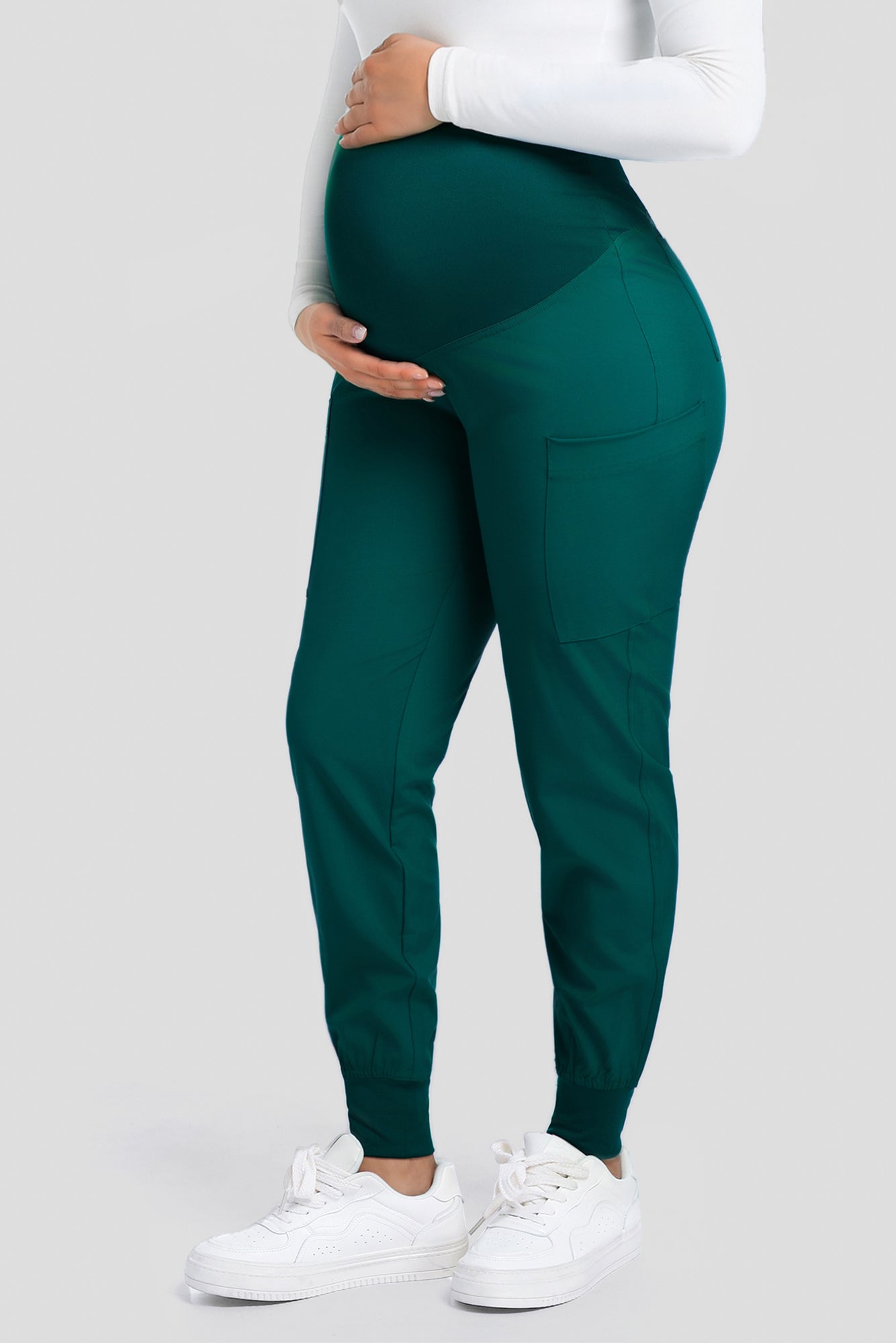 COZYFIT Maternity Scrub Pants - Pregnancy Jogger Pants for Women Workwear with Stretch Belly Panel, 4 Pockets