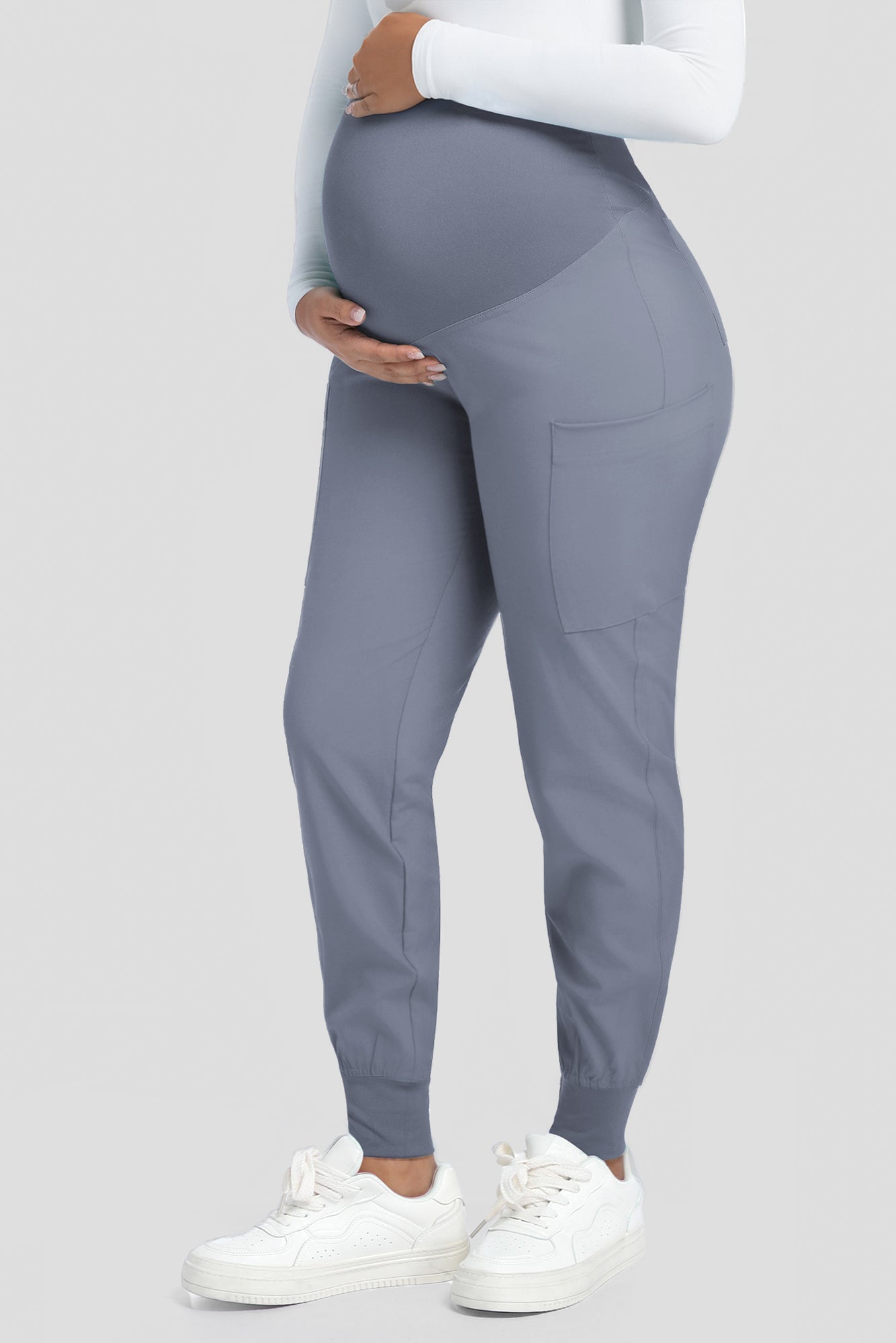 COZYFIT Maternity Scrub Pants - Pregnancy Jogger Pants for Women Workwear with Stretch Belly Panel, 4 Pockets