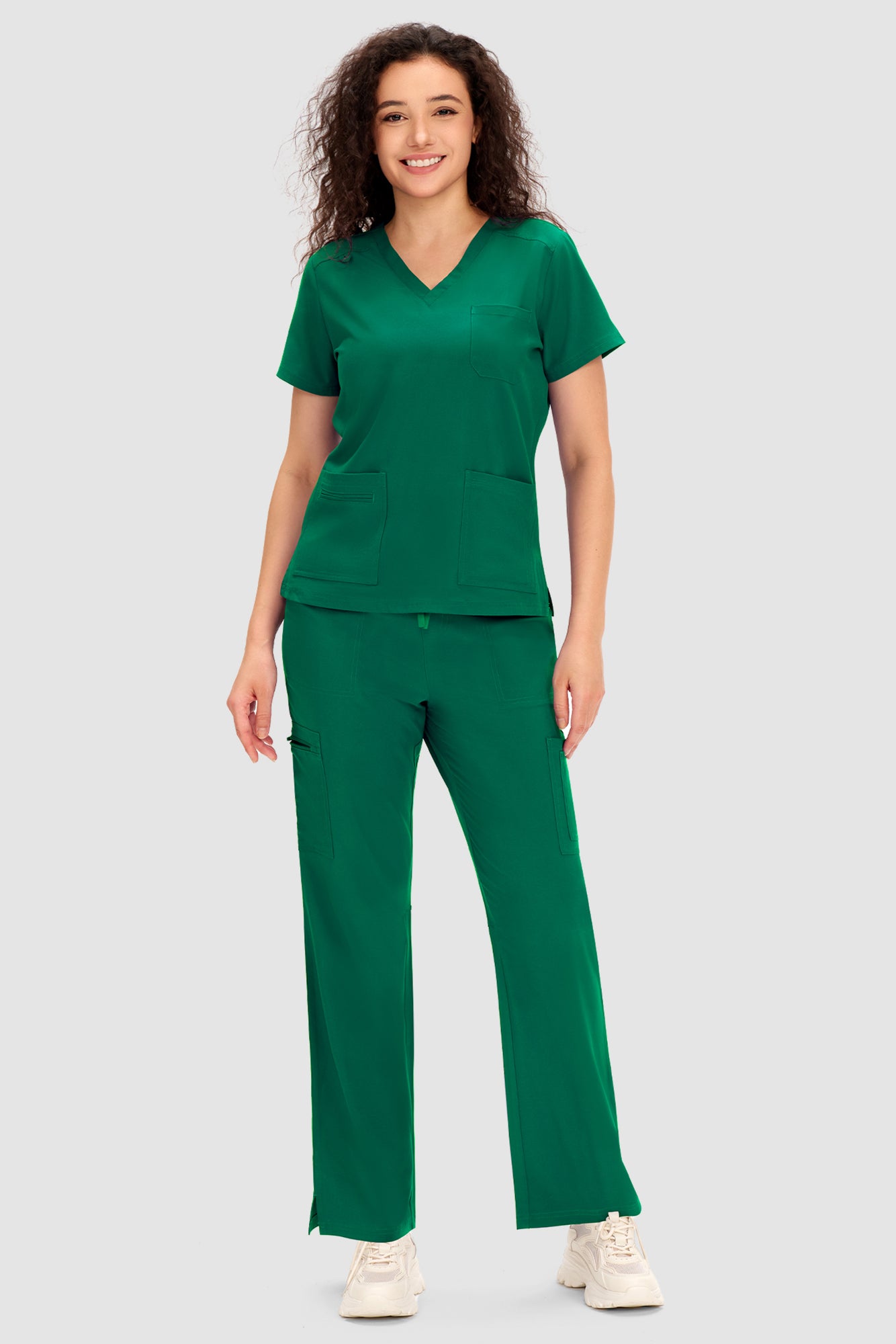 COZYFIT Scrubs for Women - V Neck Top and Bootcut Cargo Straight Pants with 12 Pockets