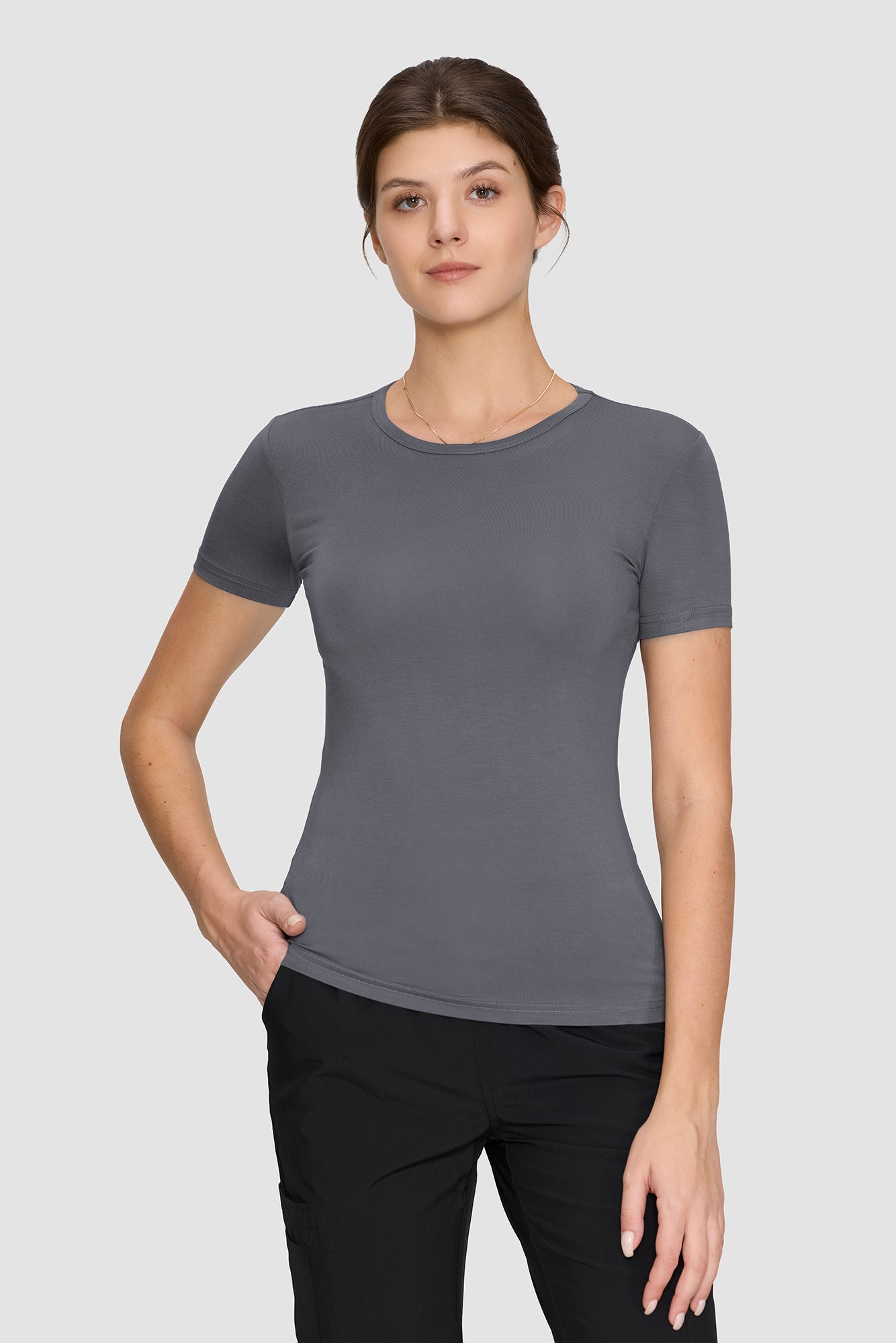 Women's Underscrubs Short Sleeve - Crew Neck Scrubs Tee, Silky Knit Undershirts for Nurse