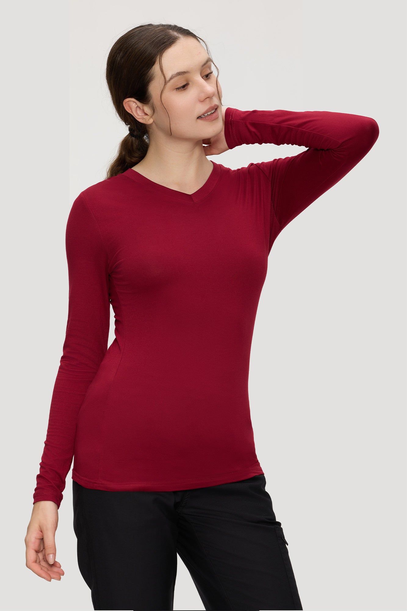 Women’s Underscrub Tee Comfort V-Neck Long Sleeve Undershirt with Soft & Easy Care Fabric