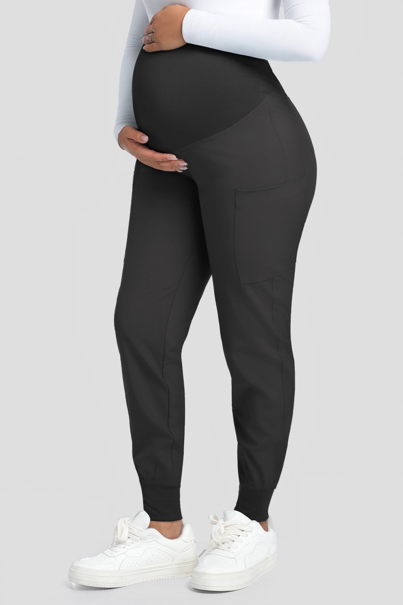 COZYFIT Maternity Scrub Pants - Pregnancy Jogger Pants for Women Workwear with Stretch Belly Panel, 4 Pockets