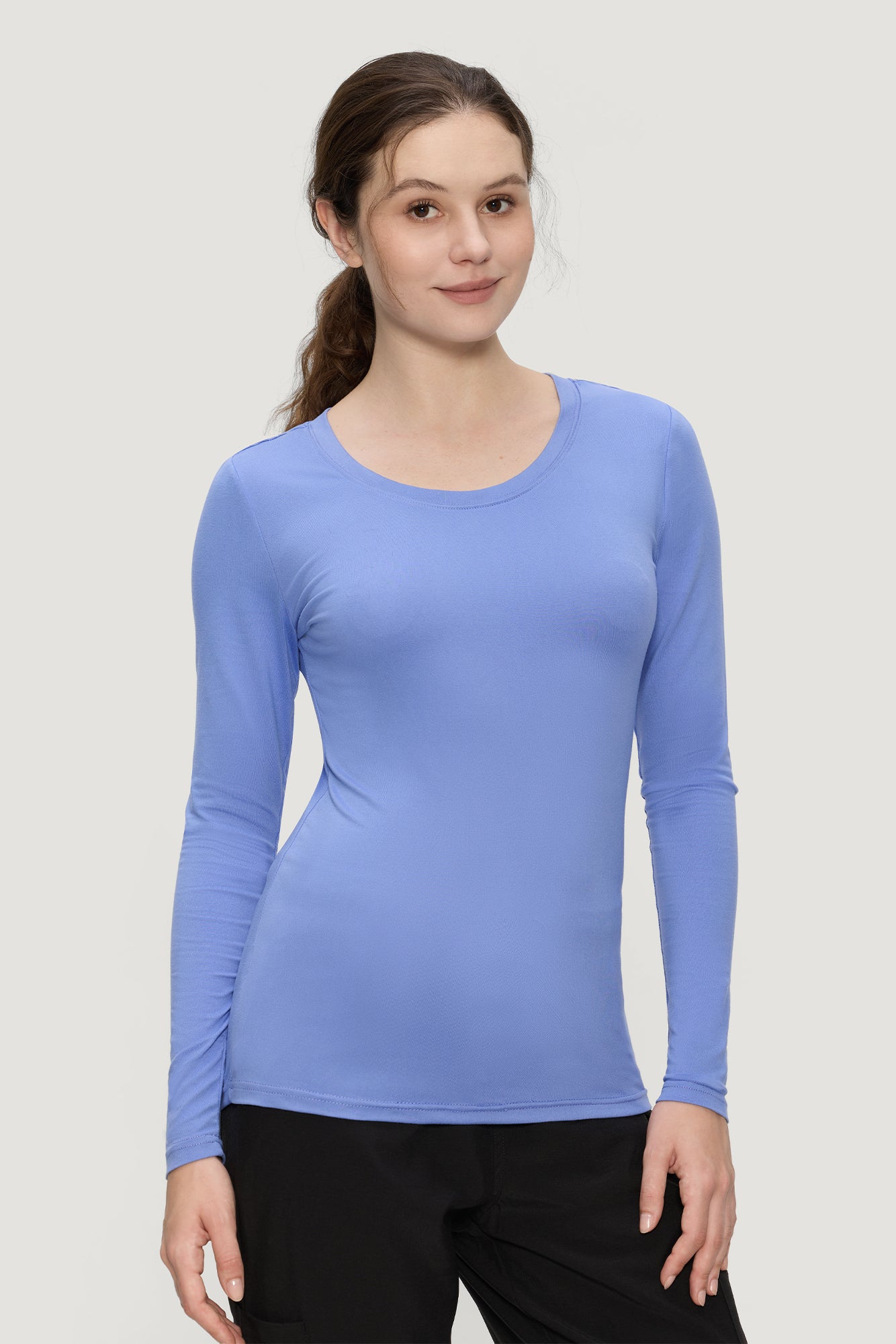 Underscrub Long Sleeve Women - Scoop Neck Scrubs Undershirt Soft Stretch Fitted Top