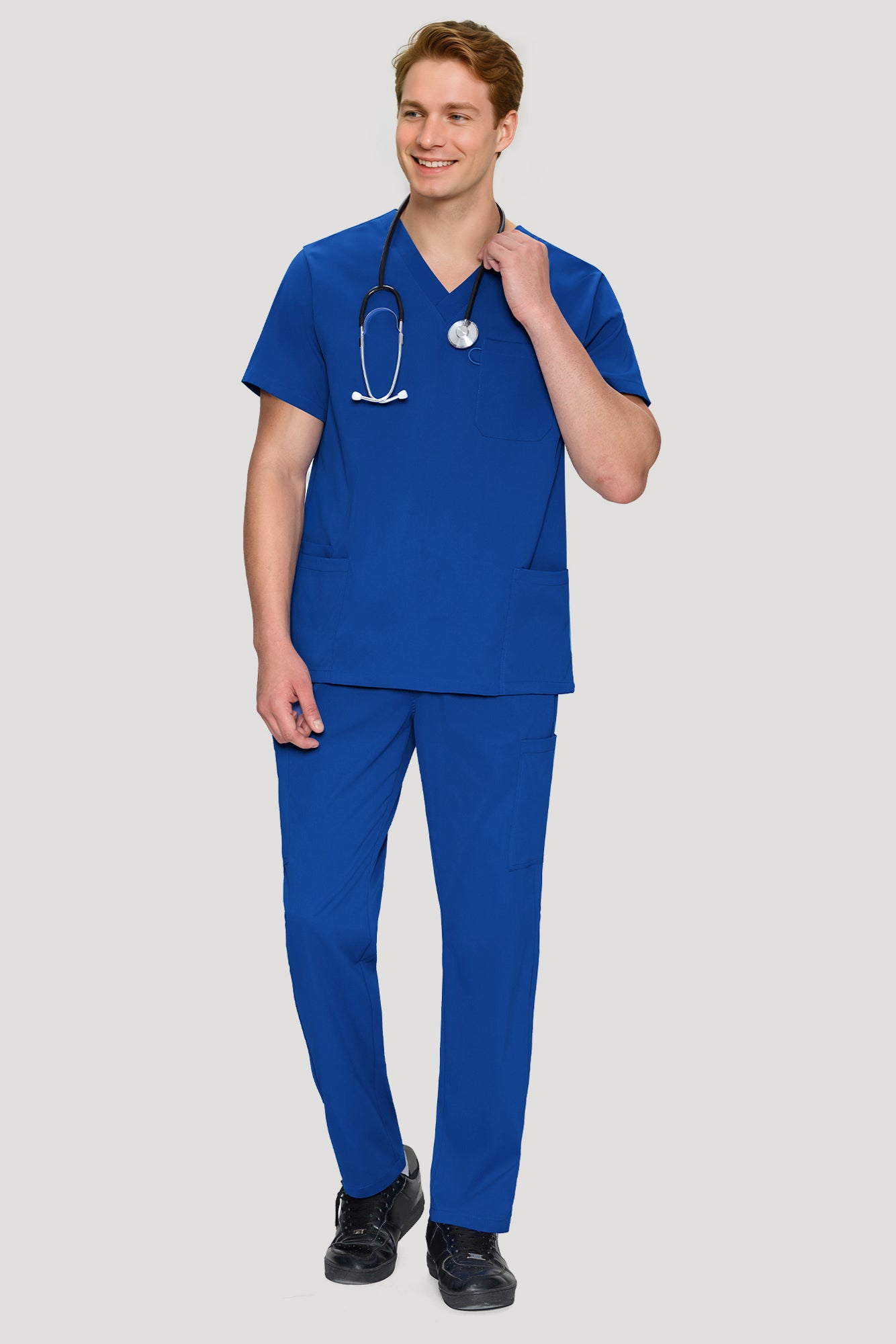 COZYFIT Scrubs for Men Set - V-Neck Scrub Top and Straight Leg Pants with 11 Pockets