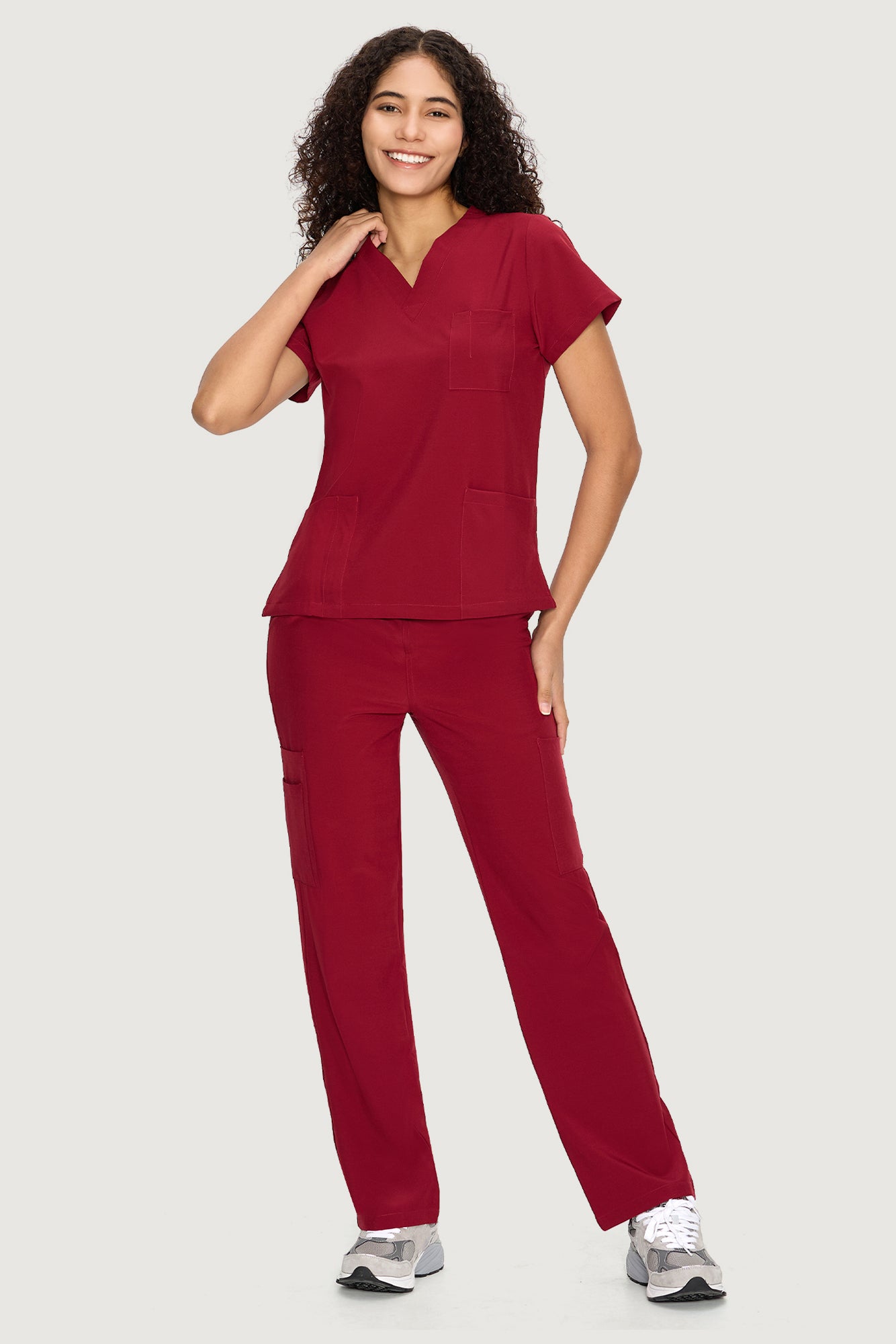 COZYFIT  V-Neck Scrub Top & Straight Leg Pants with 9 Pockets