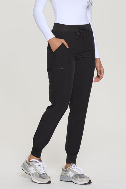 Women's Slim-Fit 5-Pocket Jogger Scrub Pants, Black, Three-Quarter View