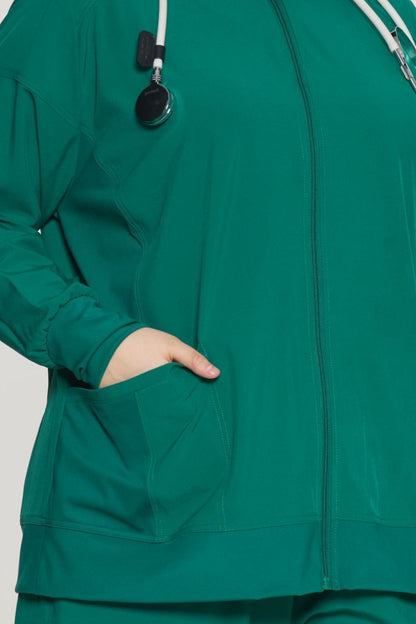 Women's Zip-Front Scrub Jacket, Hunter Green, Pocket Detail