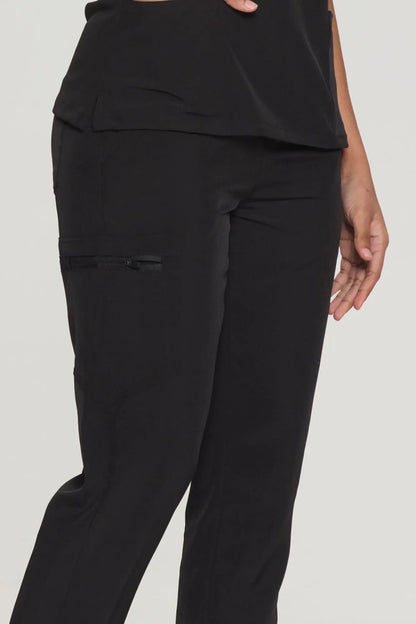 Women's 8-Pocket V-Neck Jogger Scrub Set, Black, Cargo Pocket Detail