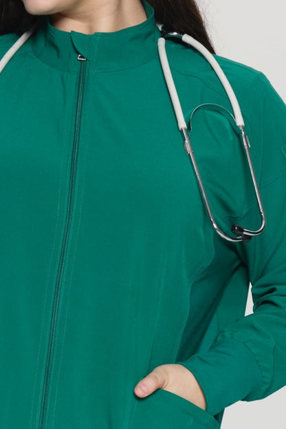 Women's Zip-Front Scrub Jacket, Hunter Green, Zipper Detail