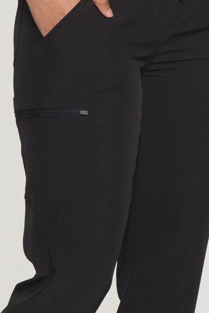 Women's Slim-Fit 5-Pocket Jogger Scrub Pants, Black, Cargo Pocket Detail