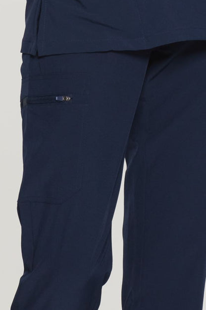 Women's 7-Pocket Cargo Scrub Pants, Navy Blue, Zipper Detail