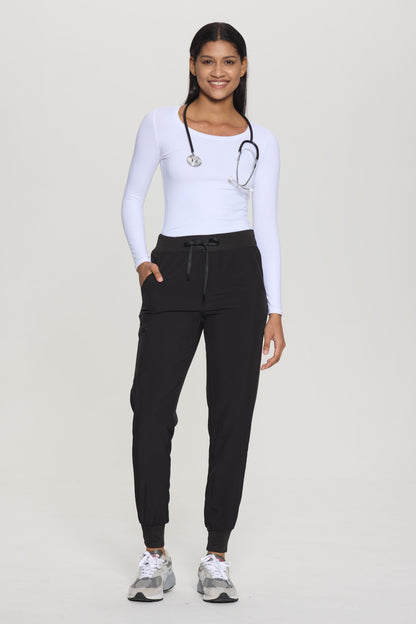 Women's Slim-Fit 5-Pocket Jogger Scrub Pants, Black, Full-Length Front View