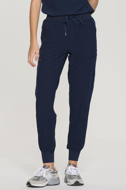 Women's 7-Pocket Cargo Scrub Pants, Navy Blue, Front View