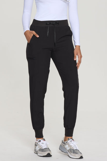 Women's Slim-Fit 5-Pocket Jogger Scrub Pants, Black, Front View