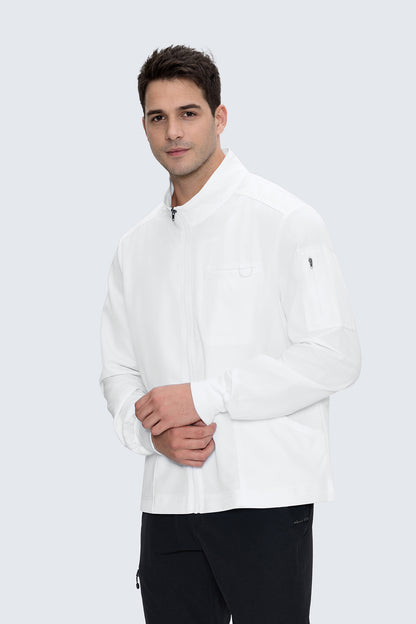 Men's 5-Pocket Zip-Front Scrub Jacket, White, Three-Quarter View