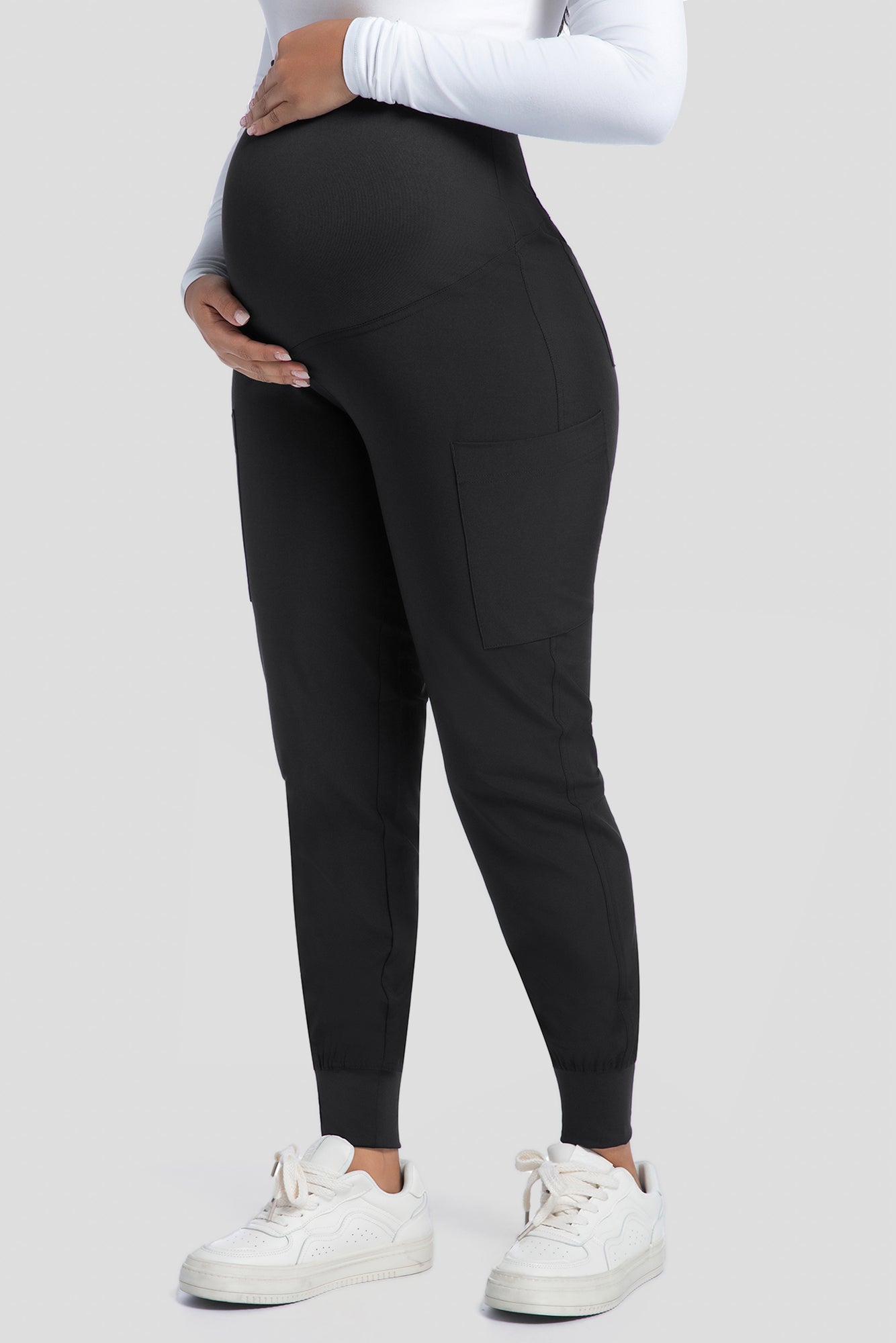 COZYFIT Maternity Scrub Pants - Pregnancy Jogger Pants for Women Workwear with Stretch Belly Panel, 4 Pockets