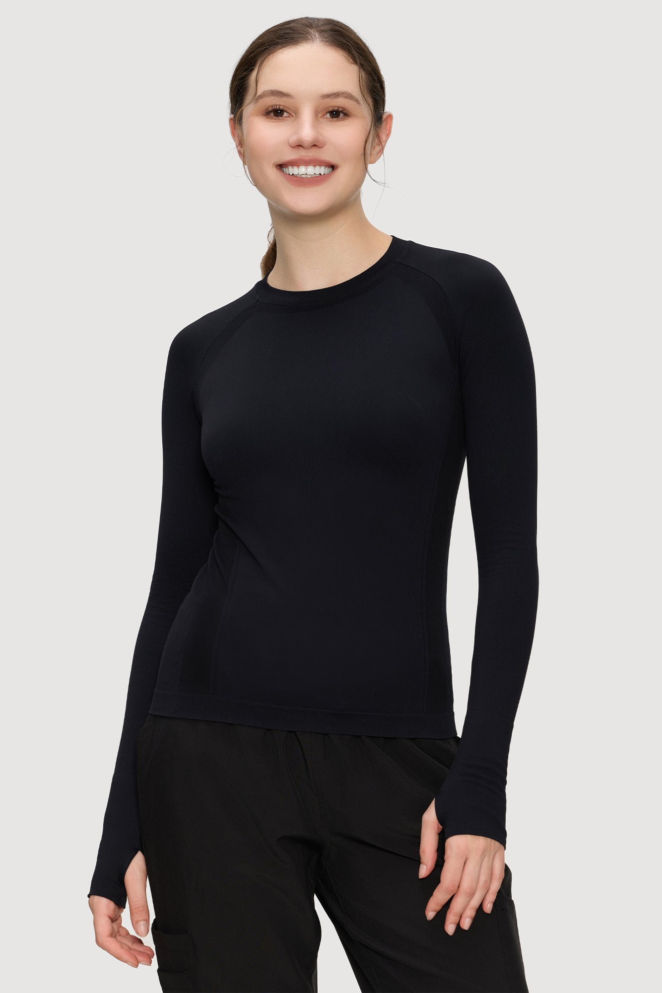 Underscrub Long Sleeve Women, Seamless Athletic Undershirt Cotton Shirts, Thumb Holes Workout Tops