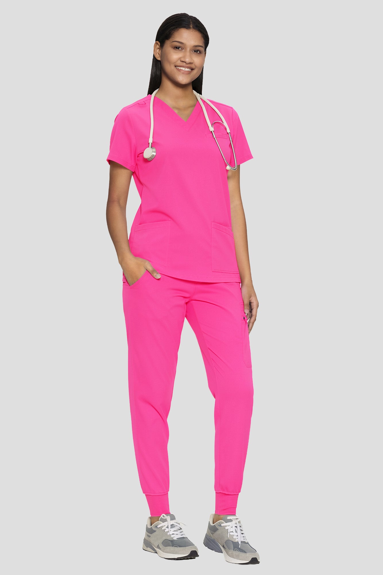 Scrubs for Women, V-Neck Top & Cargo Jogger Pants, 9 Pockets Adjustable Drawstring, For Nurses, Clinics, Long Shifts, Daily Medical Uniforms (Previously COZYFIT)