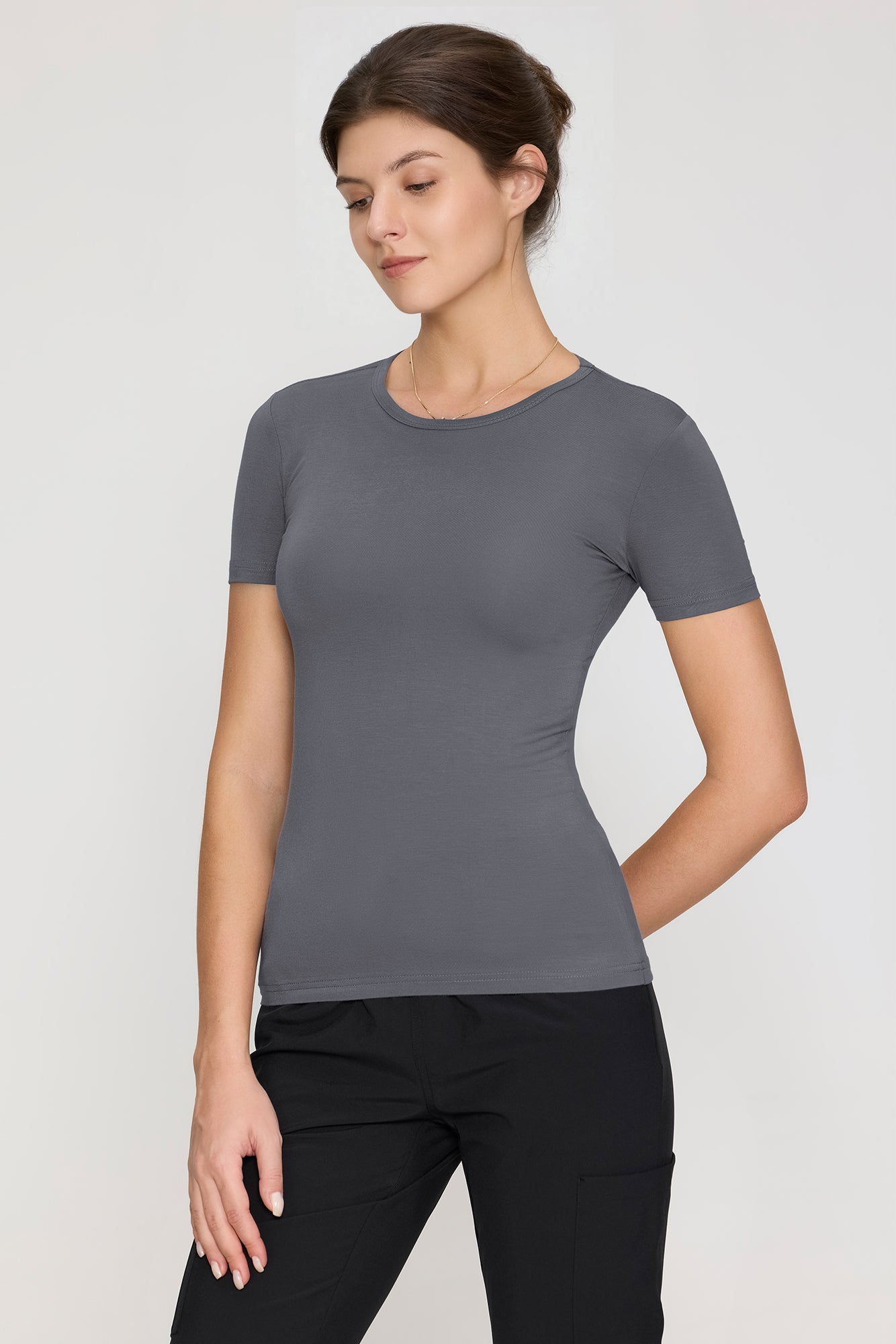 Women's Underscrubs Short Sleeve - Crew Neck Scrubs Tee, Silky Knit Undershirts for Nurse