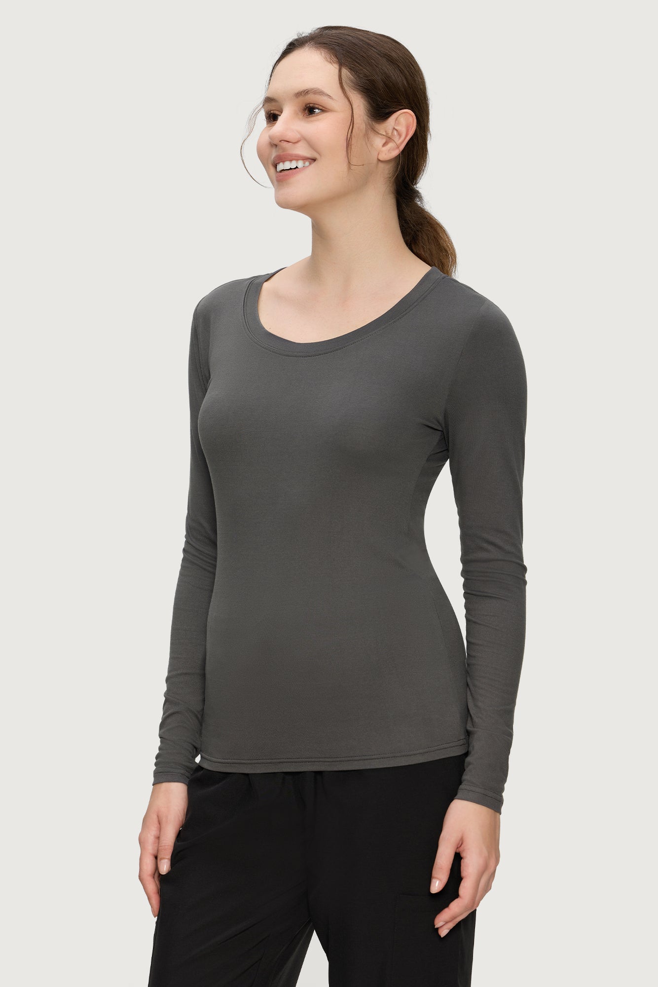 Underscrub Long Sleeve Women - Scoop Neck Scrubs Undershirt Soft Stretch Fitted Top