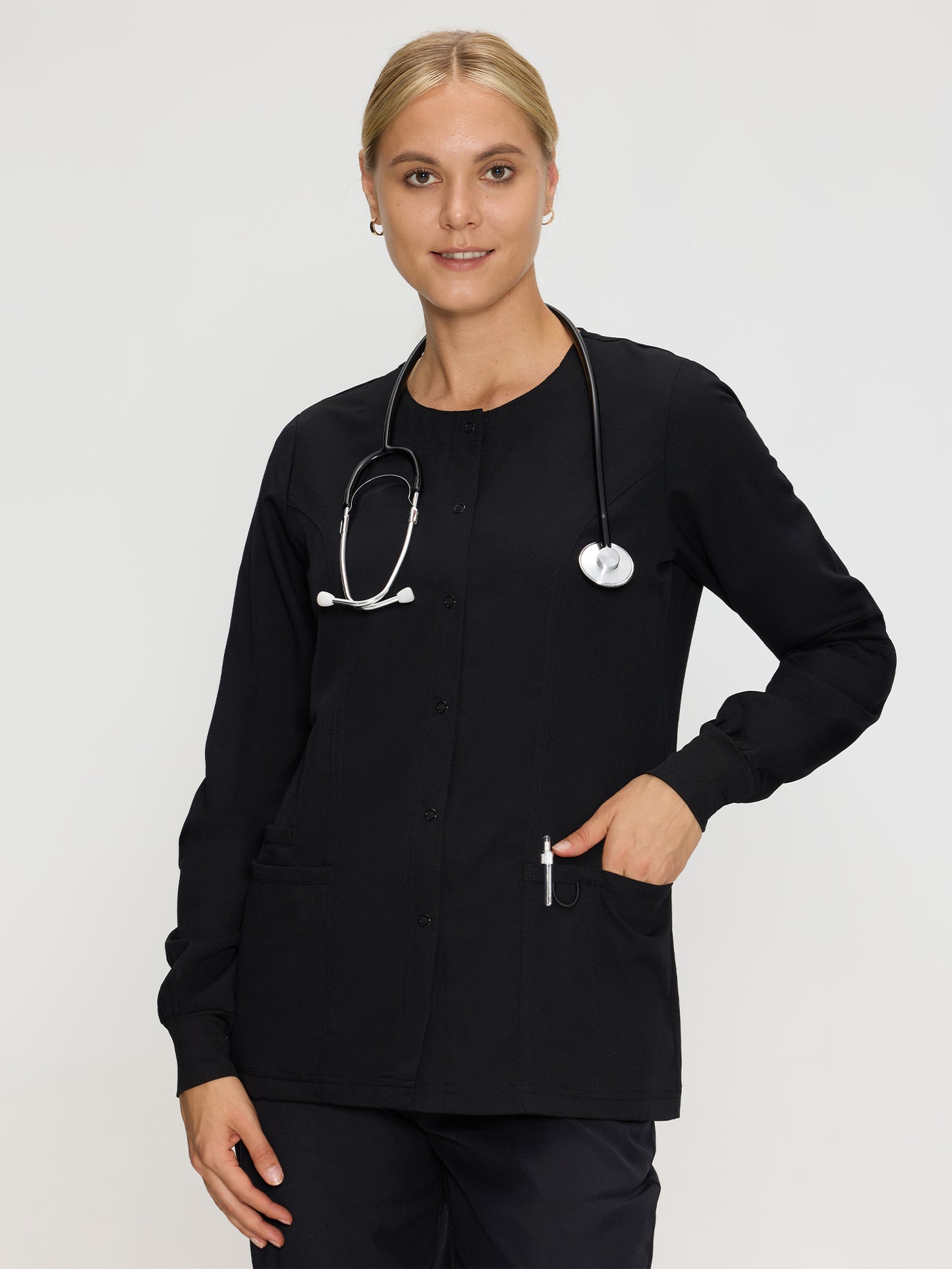 Scrub Jackets for Woman, Snap Front Nurse Jacket with 3 Pockets, Easy Care Soft Fabric