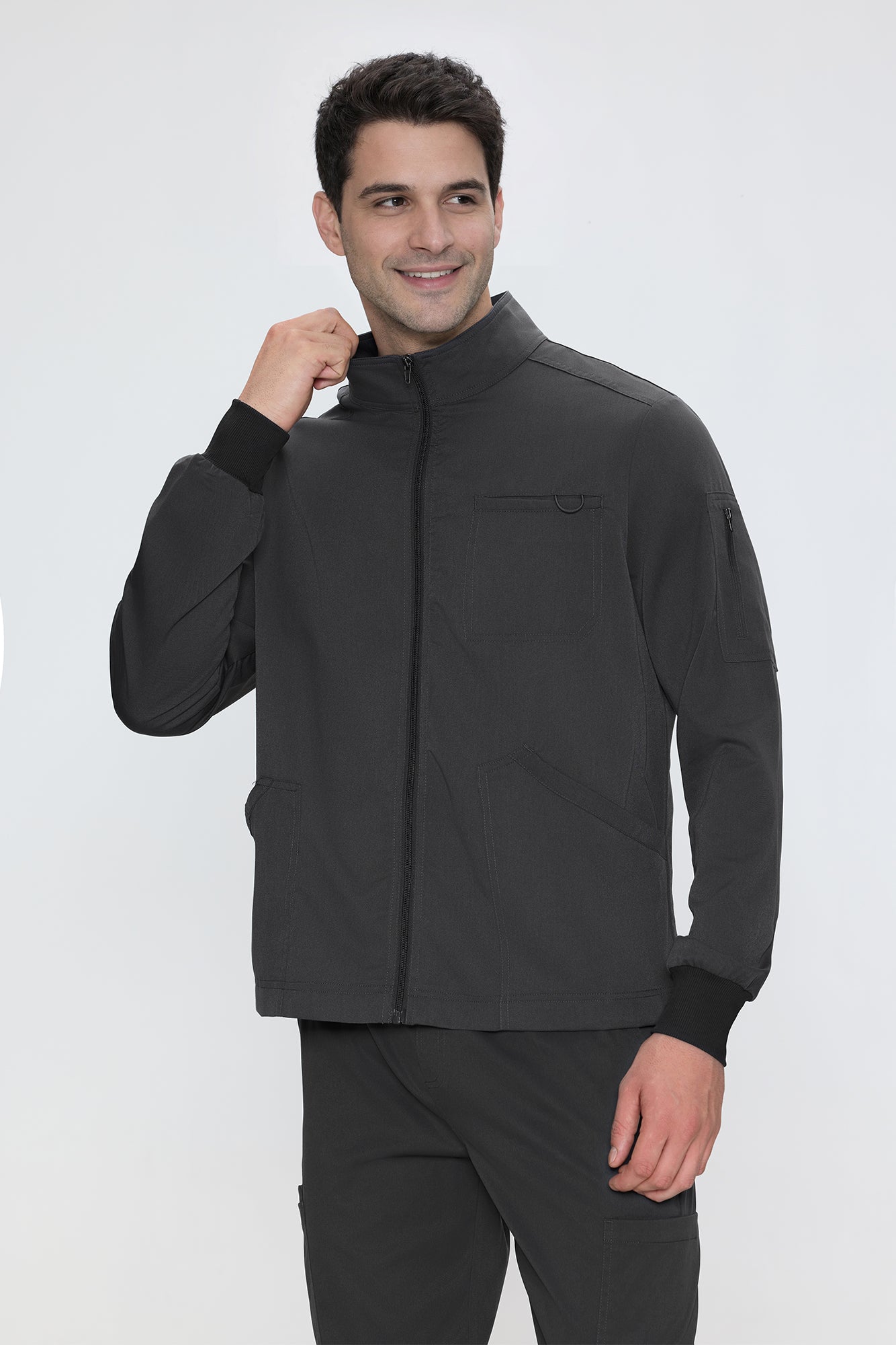 Scrub Jacket Men, Zip Front Men's Medical Scrub Jacket with 5 Pockets, Soft Stretch Fabric