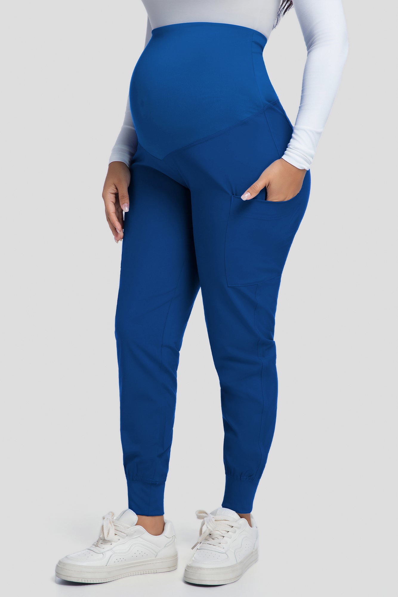 COZYFIT Maternity Scrub Pants - Pregnancy Jogger Pants for Women Workwear with Stretch Belly Panel, 4 Pockets