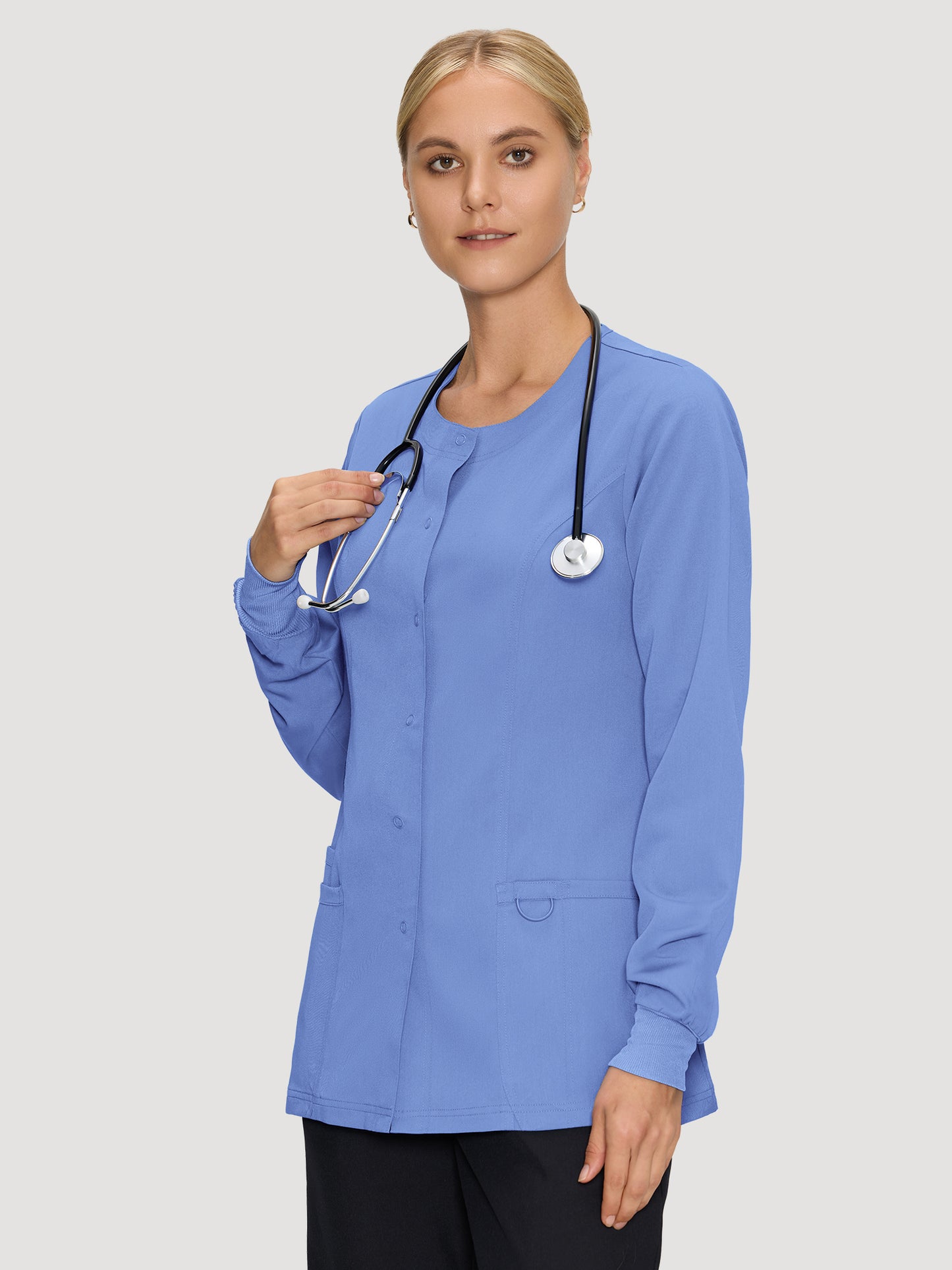 Scrub Jackets for Woman, Snap Front Nurse Jacket with 3 Pockets, Easy Care Soft Fabric
