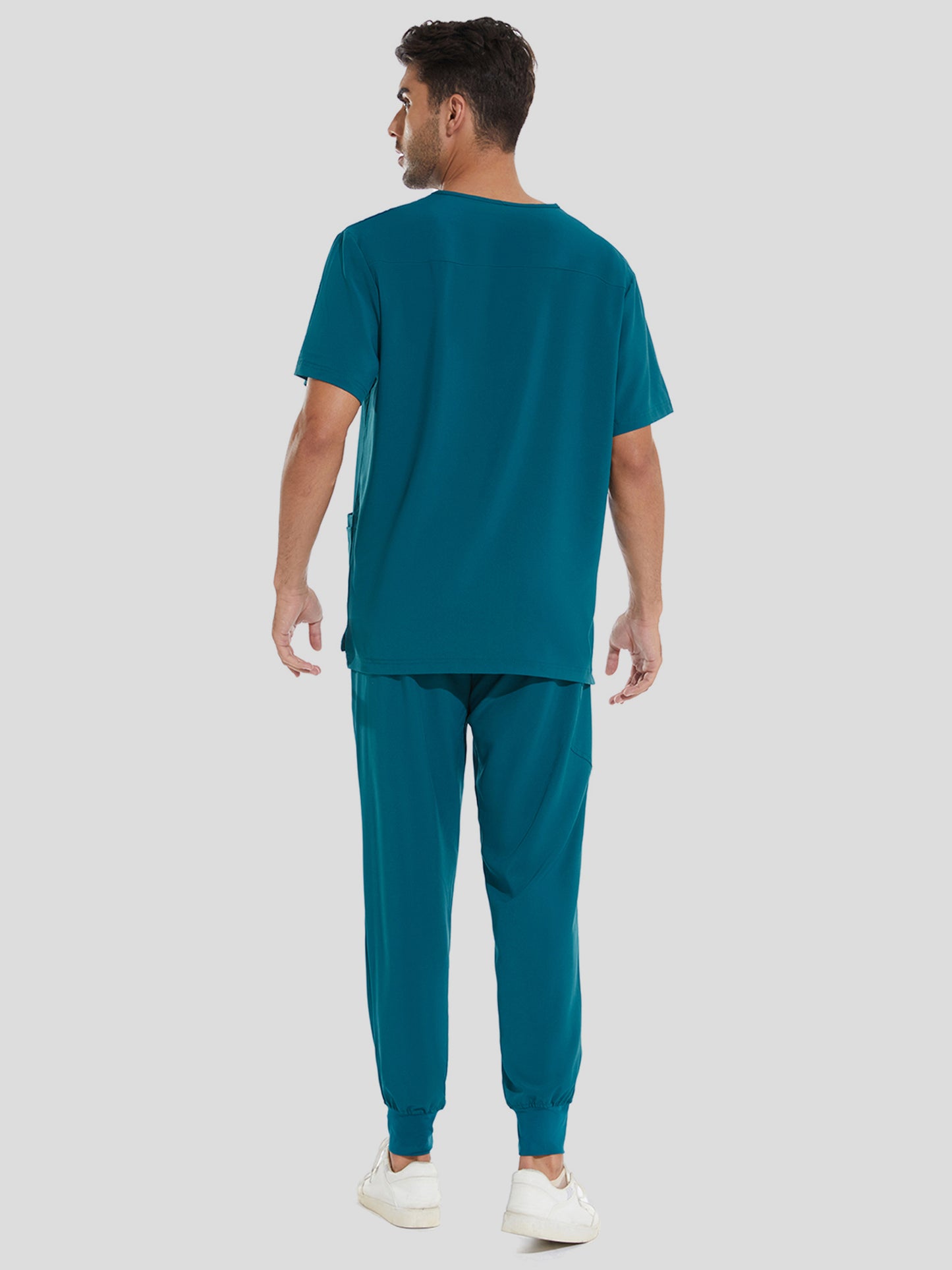 COZYFIT V-Neck Scrub Top & Jogger Pant with 8 Pockets, Yoga Waistband, Anti-Wrinkle Scrubs for Men